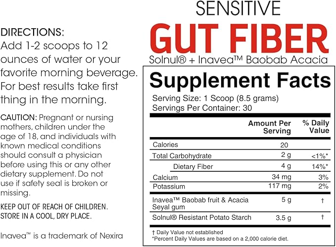 Silver Fern Sensitive Gut Fiber Supplement - Each Tub = 30 Scoops = 30 Day Supply - 6 Grams of Dietary Fiber Per Serving - with Galactomannan Guar Fiber Baobab Fruit Powder (2 Tubs)