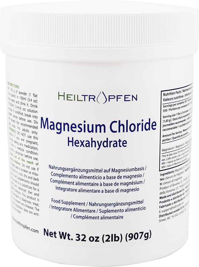 2 Pounds Magnesium Chloride Hexahydrate | Pharmaceutical Grade Ingredients | Third-Party Tested | Crystal Powder | Pure Ph. EUR. BP USP 100% | Heiltropfen®