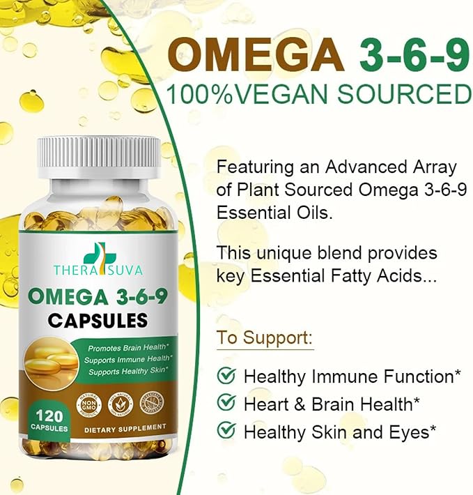 High-Potency Omega 3-6-9 100% Vegan Sourced Natural Supplement for Heart and Joint Health 2 Month Supply 120 Softgels
