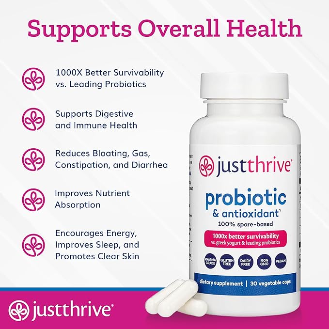 Just Thrive Probiotic &amp Antioxidant 30 Caps &amp Daily Gut Detox 120 Caps Bundle Spore-Based Digestive &amp Immune Support Complete Detox &amp Immune Support - 30-Day Supply