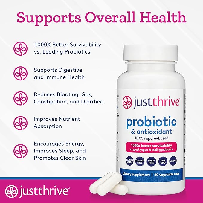Just Thrive Gut Health Bundle – Probiotic &amp Antioxidant Supplement (30 Caps) + Gut 4-tify Intestinal Lining Support (90 Caps) – Spore-Based Digestive &amp Immune Support for Women &amp Men