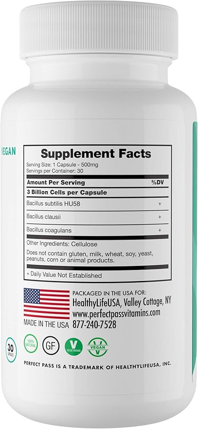 PERFECT PASS Prebiotics and Probiotics for Digestive Health Capsule and Powder Supplement Bundle for Adults Natural Bacillus Strains with PHGG for Gut and Digestive Wellness