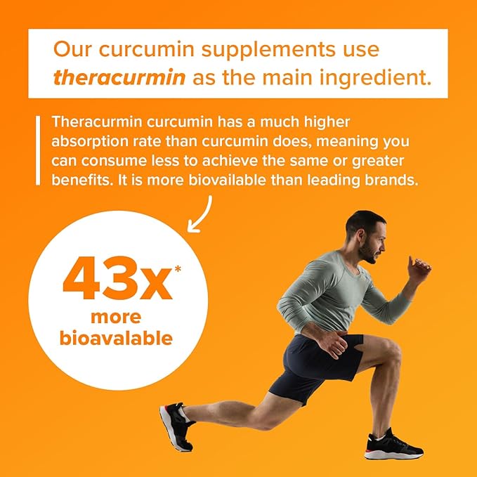 Theracurmin Turmeric Curcumin Supplement 120 Count High Absorption Turmeric &amp Curcumin - Joint Supplement for Men and Women - 42.6X More Bioavailablity