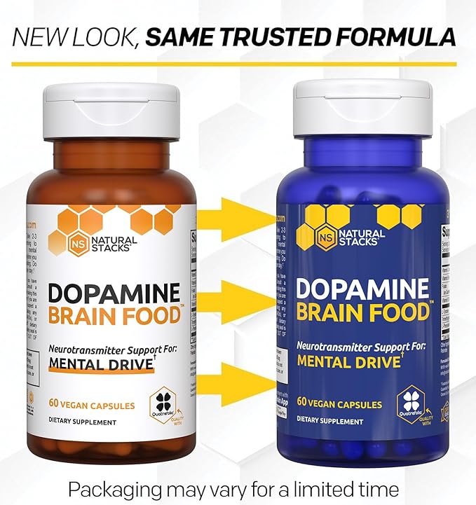 NATURAL STACKS Dopamine Brain Food - 650mg L-Tyrosine Supplement - Dopamine Supplement for Focus &amp Mental Drive - Supports Mental Energy - Neurotransmitter Support with B Vitamins - 60 Capsules