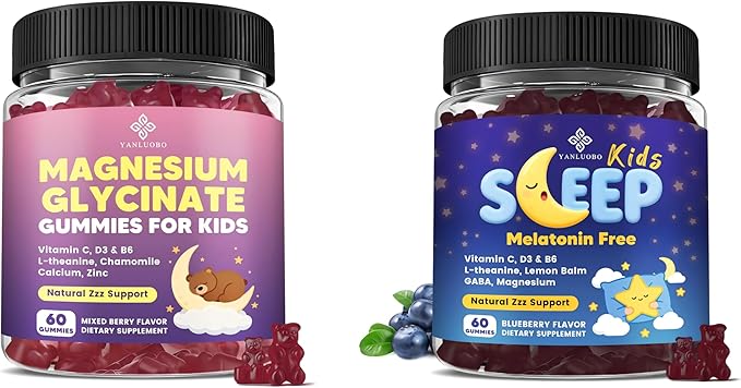 Kids Magnesium Gummies Sleep Gummies Melatonin Free - with Magnesium Glycinate Lemon Balm L-Theanine &amp GABA - Calming Relaxation Support Natural Zzz Relaxation
