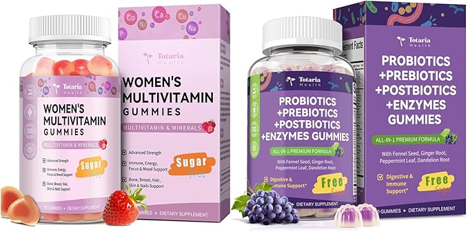 Totaria Women's Multivitamin Gummies &amp Pro Pre Postbiotics Gummies Bundle