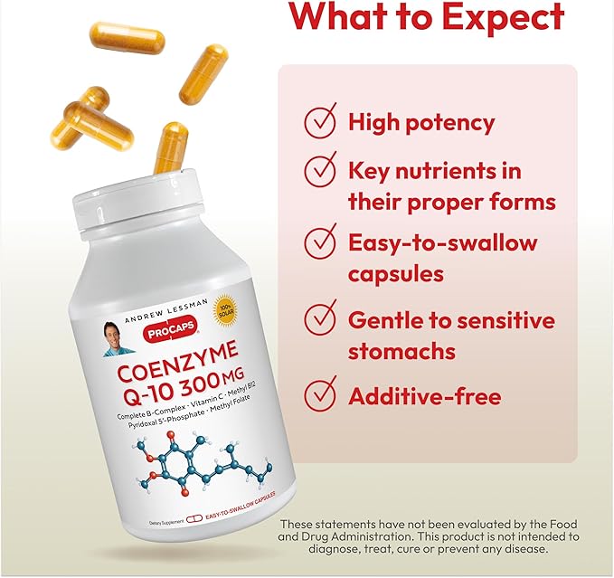 ANDREW LESSMAN Coenzyme Q-10 300 mg 120 Capsules - Essential for Energy Production and Optimum Key Organ Function Anti-Oxidant Support Depleted by Aging Plus B-Complex. Easy to Swallow Capsules