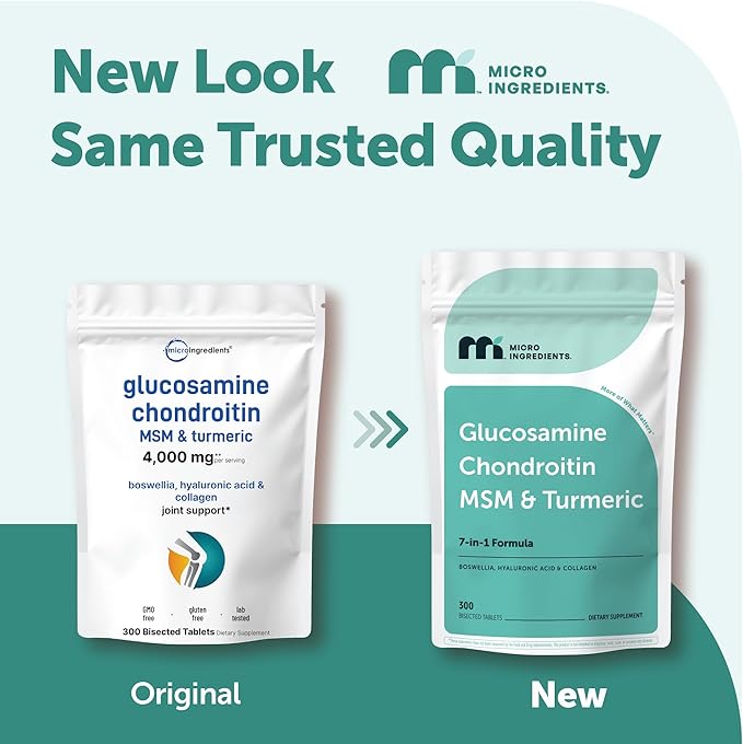 Micro Ingredients Glucosamine Chondroitin MSM and Turmeric Supplement 300 Bisected Tablets | 1500 mg Glucosamine Per Serving | 7-in-1 with Boswellia Hyaluronic Acid &amp Collagen Complex