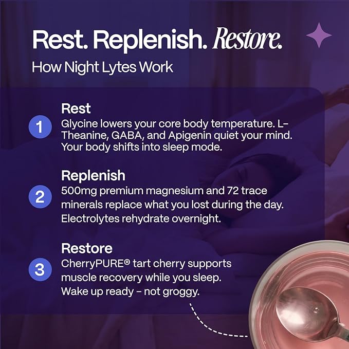 Slumber Night Lytes Magnesium Sleep Powder Drink Mix Vanilla Hibiscus Flavor Magnesium Glycinate L-Theanine Vitamin D3 Zinc Sugar Free Vegan 30 Servings