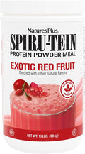 NaturesPlus SPIRU-TEIN Exotic Red Fruit - 1.1 lb - Plant-Based Protein Powder - Vitamins &amp Minerals for Energy - Vegetarian Gluten Free - 14 Servings