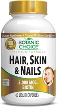 Botanic Choice Hair Skin and Nails Vitamins - Biotin Supplement with Collagen Vitamin C &amp Iron - Super Antioxidant Blend with Argan Oil &amp Hyaluronic Acid - 60 Liquid Capsules