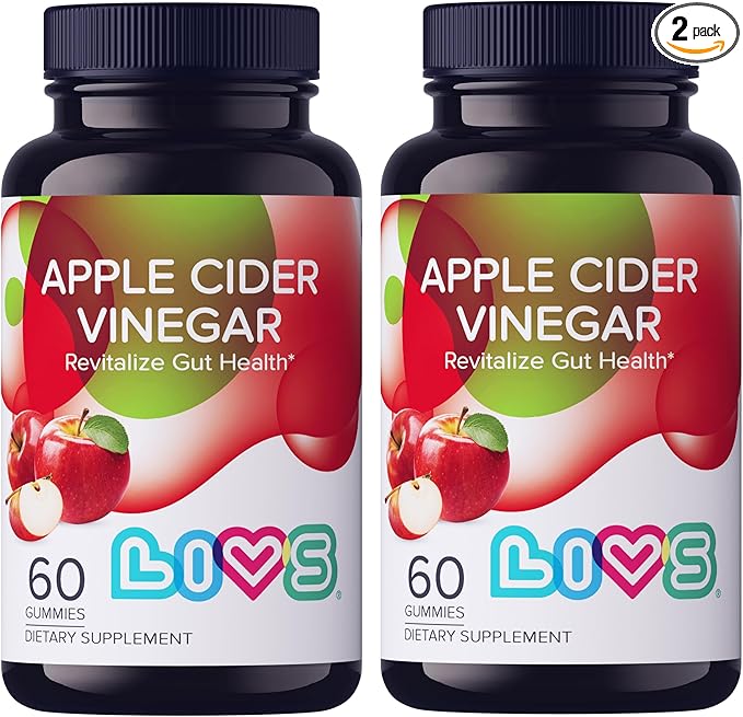LIVS Apple Cider Vinegar Gummies | Organic Vegan ACV Supplement for Detox Gut Health Metabolism Immune Support &amp Energy – Gluten-Free Non-GMO &amp Vegan Gummies in Apple Cider Flavor – 120ct
