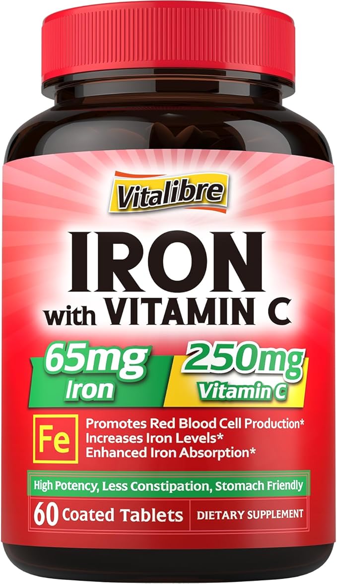 Iron Supplement with Vitamin C 60 Tablets &amp 6 in 1 Magnesium Complex Supplement 120 Capsules