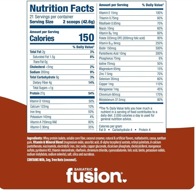 Bariatric Fusion Meal Replacement Protein 21 Serving Tub Chocolate Peanut Butter for Bariatric Surgery Patients Including Gastric Bypass &amp Sleeve Gastrectomy