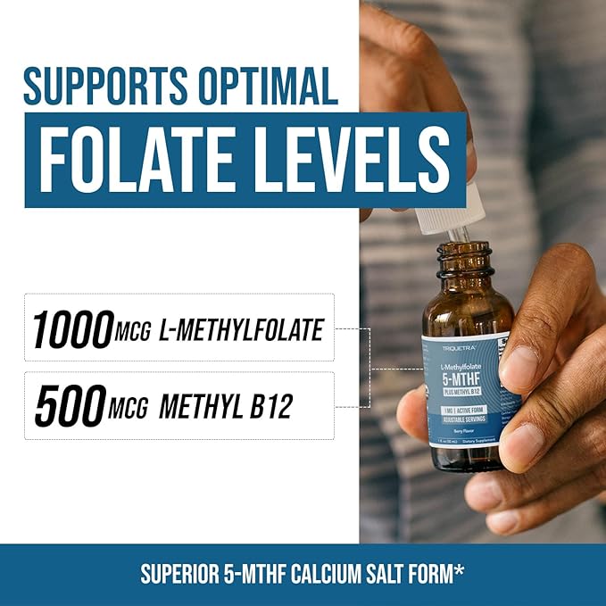 Organic Methyl Folate 1000 mcg + Methyl B12 Cofactor (300 Servings) – Metabolically Active 5-MTHF Form Organic Berry Flavor Liquid Sublingual Form – Mood Cognition Methylation Pregnancy (1oz)
