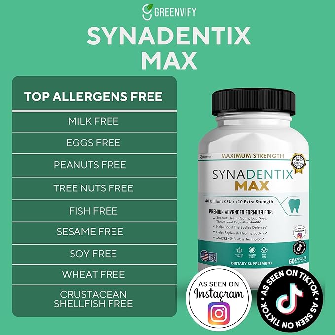 SynaDentix Max Probiotic Supplement 40 Billion CFU MAKTREK Bi-Pass Technology 60 Capsules 30-Day Supply (1)