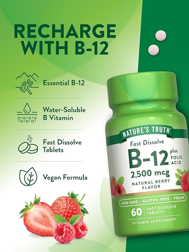 Nature's Truth Vitamin B-12 2500 McgPlus Folic Acid Natural Berry Flavor 60 Count (Pack of 3)