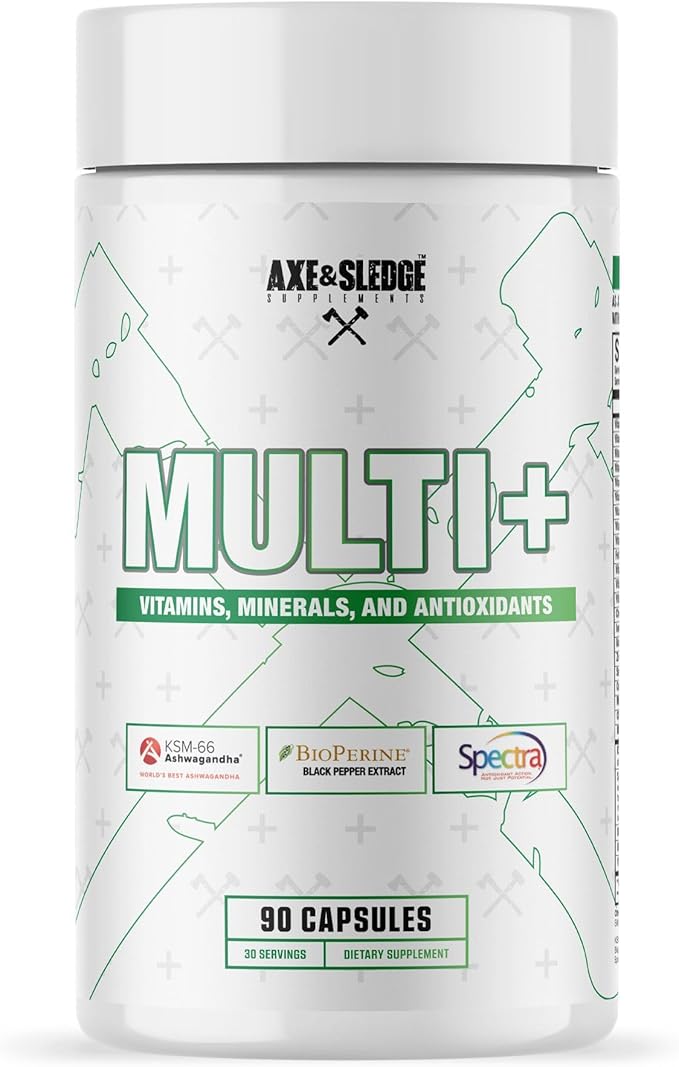 Axe &amp Sledge Multi Plus Multivitamin | 24 Bioavailable Vitamins &amp Minerals Ashwagandha | Multivitamin for Women and Men for Daily Nutritional Support | 90 Capsules 30 Servings