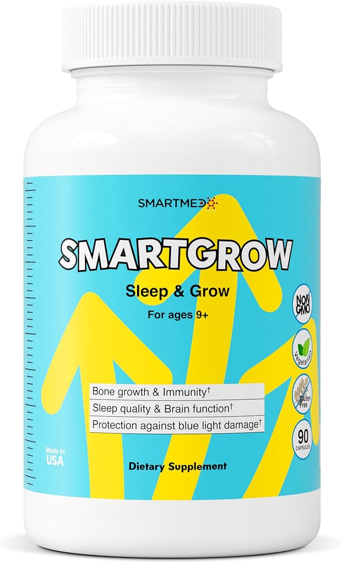 SMARTGROW Height Growth Supplement – Calcium Vitamin D3 L-Arginine – 5-in-1 Formula for Kids Teens Adults – Sleep Support Bone Strength Immunity Brain &amp Eye Health – 3 Month Supply