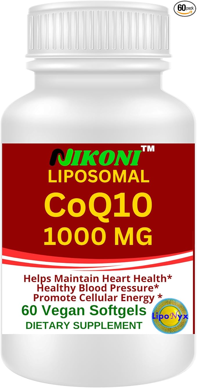 Nikoni Liposomal CoQ10 1000mg Vegan Softgel Higher Absorption Supports Heart Brain &amp Energy One Vegan Softgel/Serving 60 Days Supply
