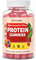 Whey Protein with Plant Based Protein Powder Alternative Immunity Energy &amp Gut Support 90 Protein Gummies for Women &amp Men Sugar Free No Gelatin High Fiber Protein (Mixed Berry)