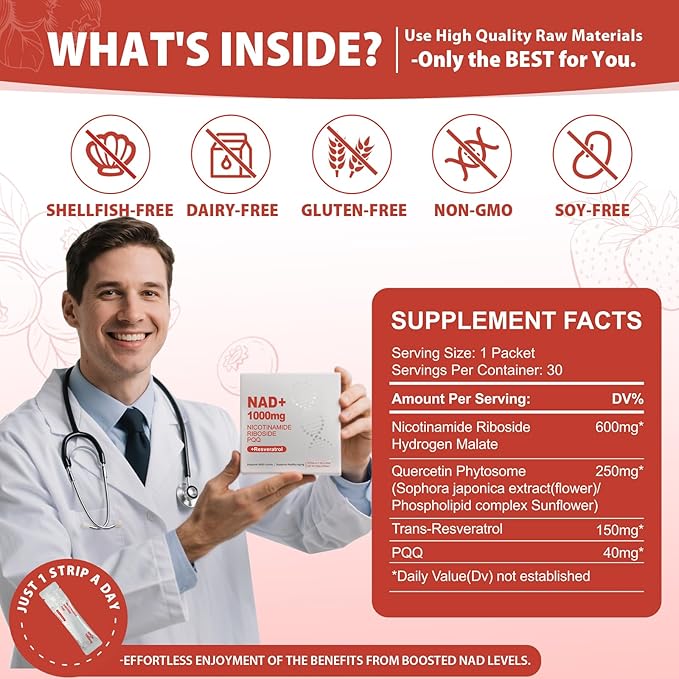 1000mg High-Potency NAD Liquid Supplement Nicotinamide Riboside &amp Resveratrol with PQQ Boosts Cellular Energy Focus &amp Healthy Aging - 2 Pc