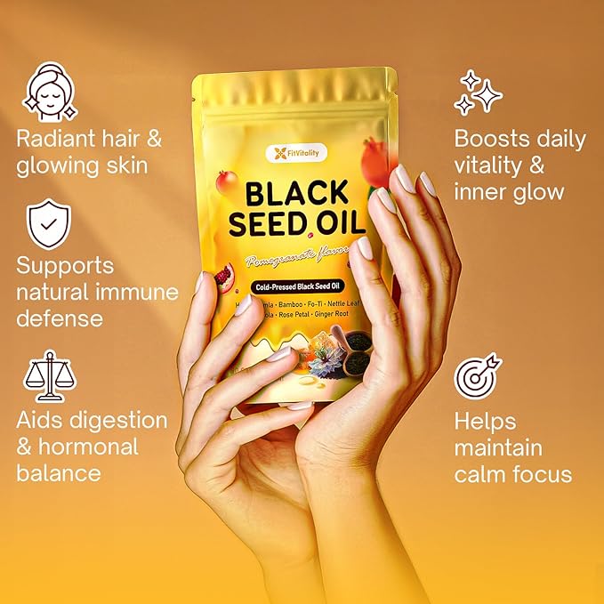 90 Black Seed Oil Gummies | 500mg Cold-Pressed Black Seed Oil Amla Bamboo Fo-Ti Nettle Leaf Gotu Kola Extract | Vegan Non-GMO Gummies | Hair Skin &amp Nail Nourishment | Pomegranate Flavor