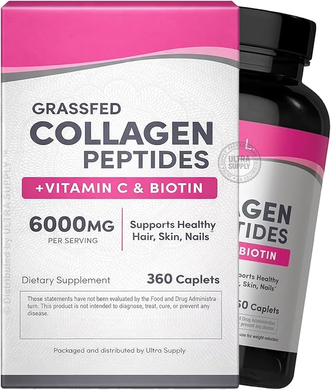 Neo_Cells Grassfed Collagen Peptides 6000mg Caplets with Vitamin C and Biotin (360 Count. Value Pack) for Healthy Hair Skin Nails Support Type 1 &amp 3