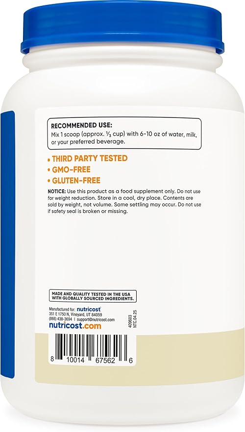 Nutricost Grass-Fed Whey Protein Isolate (Vanilla) 2LBS - Non-GMO Gluten Free Natural Flavors
