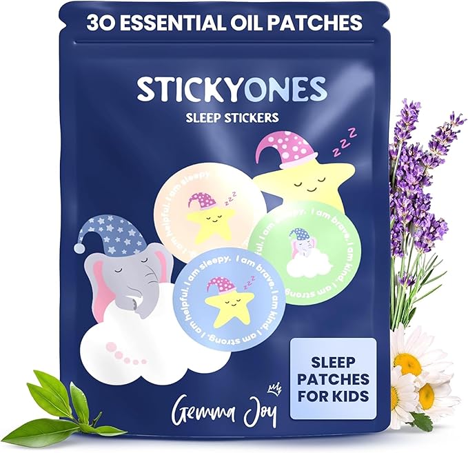 Gemma Joy Bedtime Baby Soothers &amp StickyOnes Sleep Patches - Cry Activated Heartbeat Bunny Plush Toy Stuffed Animal with Calming Light &amp All-Natural No Melatonin Bedtime Patches for Kids and