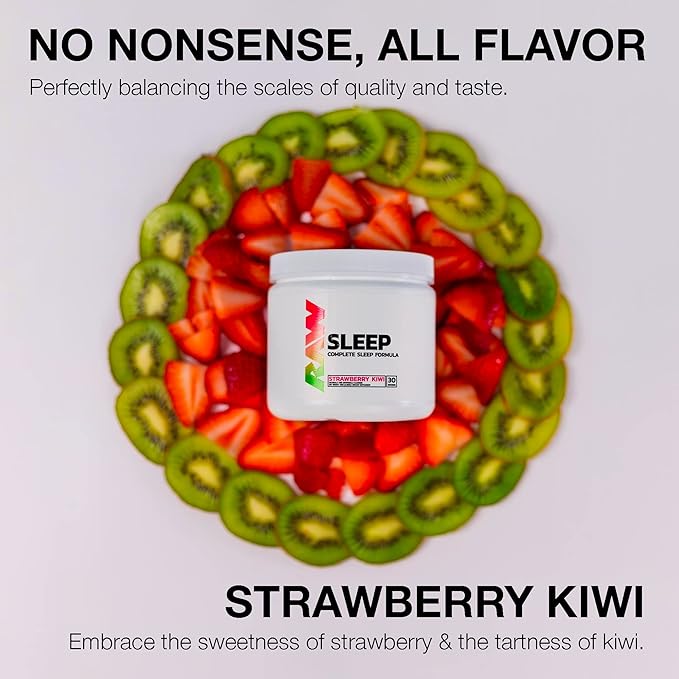 RAW Natural Sleep Aid Supplement - Relaxation Enhancer &amp Mood Support with Melatonin Magnesium Zinc L-Tryptophan &amp Lemon Balm Extract to Relax &amp Calm the Mind &amp Body - 30 Servings