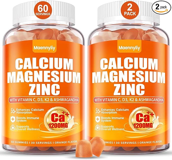 Calcium 1200 mg with Vitamin D3 Gummies for Adults - Calcium Citrate with Vitamin D3 K2 Magnesium Zinc Boron Copper and Ashwagandha - Extra Absorption Calcium Supplement for Women Men