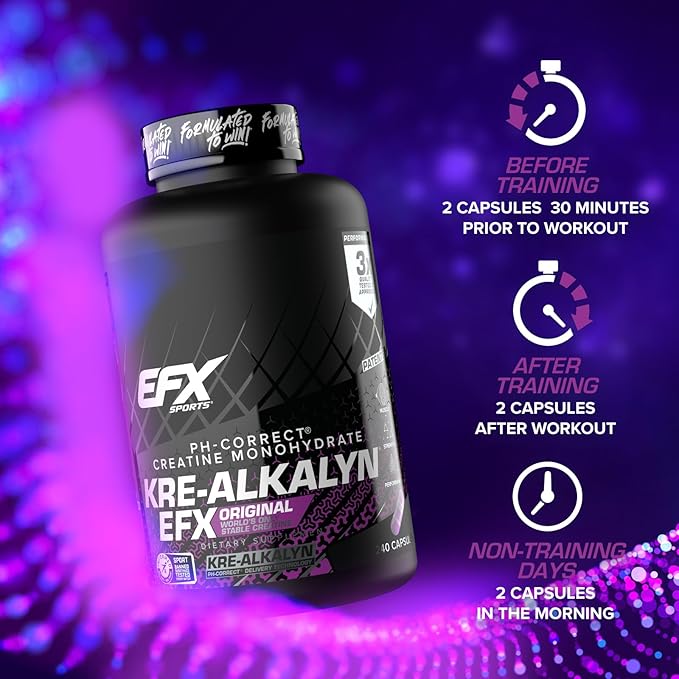 EFX Sports Kre-Alkalyn EFX | pH Correct Creatine Monohydrate Pill Supplement | Strength Muscle Growth &amp Performance | 120 Servings 240 Capsules