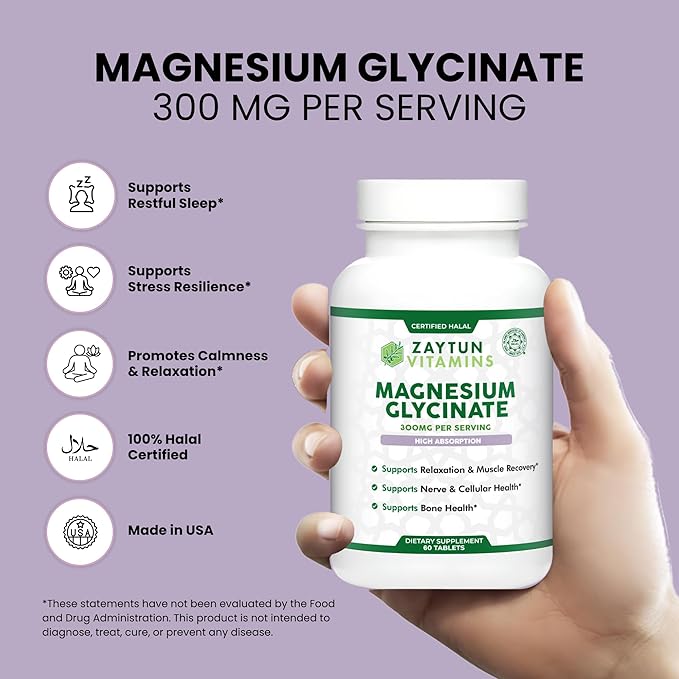 Zaytun Halal Vitamin D3 + Magnesium Glycinate 300mg Bundle Supports Muscle Function Energy Balance Bone Strength Non-GMO Gluten Free Made in USA