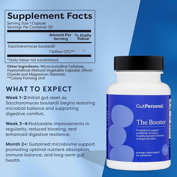 GutPersonal The Booster Targeted Probiotic for Gut Health: Support The Immune System with 5 Billion CFU Saccharomyces Boulardii Capsules 30 Servings