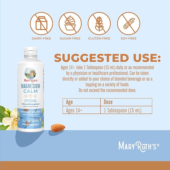 MaryRuth Organics Magnesium Liposomal| Magnesium Supplement | Magnesium Bisglycinate | Muscle &amp Bone Support | Mood Support Vitamin | Vegan | Non-GMO | Gluten Free | 15.22 Fl Oz | 30 Servings
