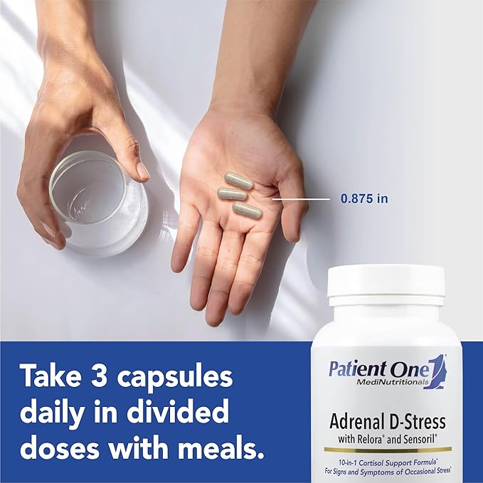 Patient One Adrenal D-Stress | Supplement to Support Healthy Stress Response and Cortisol Levels* | with DHEA Ashwagandha and More | 90 Capsules