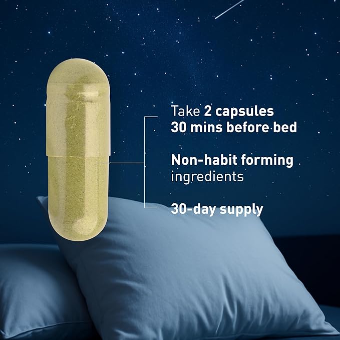 BergaMet 4 Sleep Support Formula with Ashwagandha KSM-66 Rhodiola Chamomile Extract &amp L-Theanine – Natural Aid for Restful Nights and Stress Relief with no Melatonin – 60 Capsules