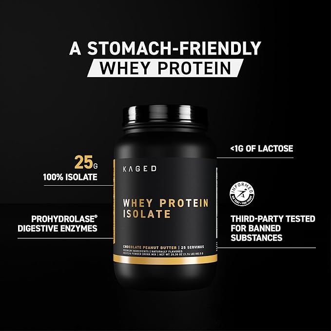 Kaged Whey Protein Isolate Powder | Vanilla | 100% Pure Low Lactose Whey | Post Workout Recovery Drink | Supports Muscle-Building | 25g per Serving | 41 Servings