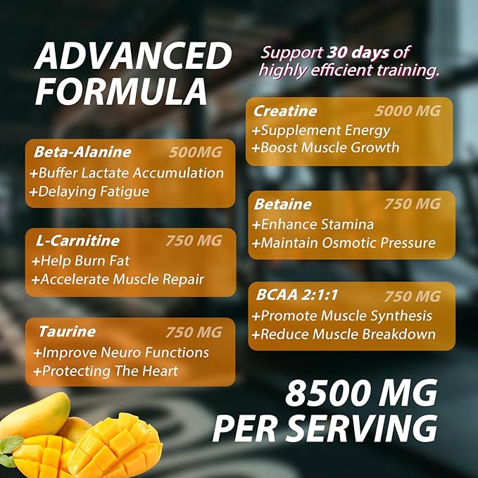 Creatine Monohydrate Gummies Complex 8500 MG for Men &amp Women Creatine Monohydrate Supplement for Muscle Growth Strength &amp Energy Support Pre Workout Gummies 120 Count Mango Flavor