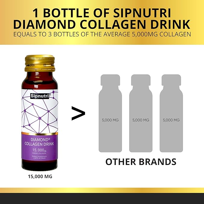 Diamond Collagen Drink -15000mg Marine Collagen Peptides Liquid Shots for Women &amp Men Hydrolyzed with Vitamin C &amp Pomegranate Grape Flavor Supports Skin Hair Nail Health -1.69 fl oz x10