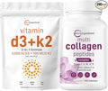 Micro Ingredients Vitamin D3 5000iu + K2 100mcg Softgels &amp Multi Collagen Complex 240 Capsules Bundle 2 Pack | Essential Sunshine Vitamins | Hydrolyzed Protein Peptides