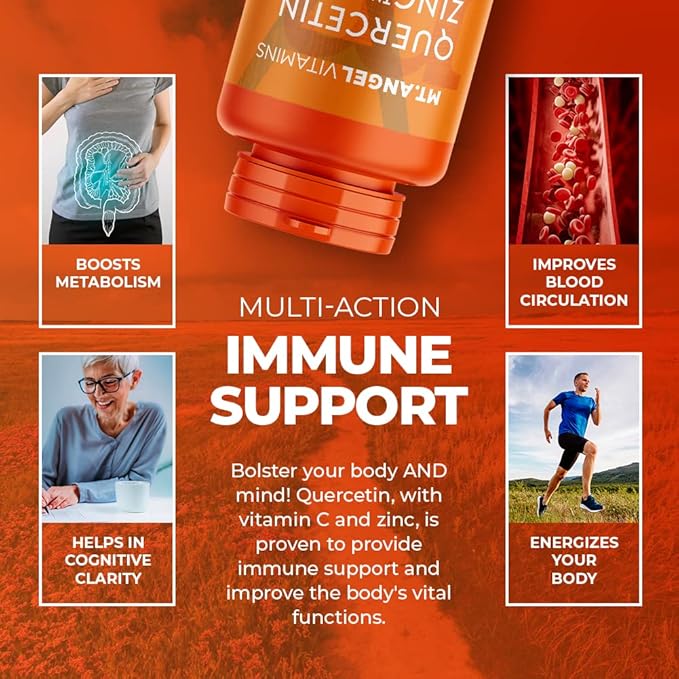 Mt. Angel Vitamins - Zinc Quercetin with Bromelain Supplement – Immune Support &amp Respiratory Health - Quercetin 500mg Capsules | Zinc 50mg | Vitamin C Capsules | Immune Booster for Adults - 120ct.