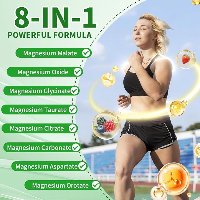 Magnesium Complex Gummies 8 Elemental 1000mg - Magnesium Glycinate Citrate Malate Taurate for Bones Muscle Nerve Health for Women &amp Men Vegan Non-GMO Mixed Flavors 120 Count