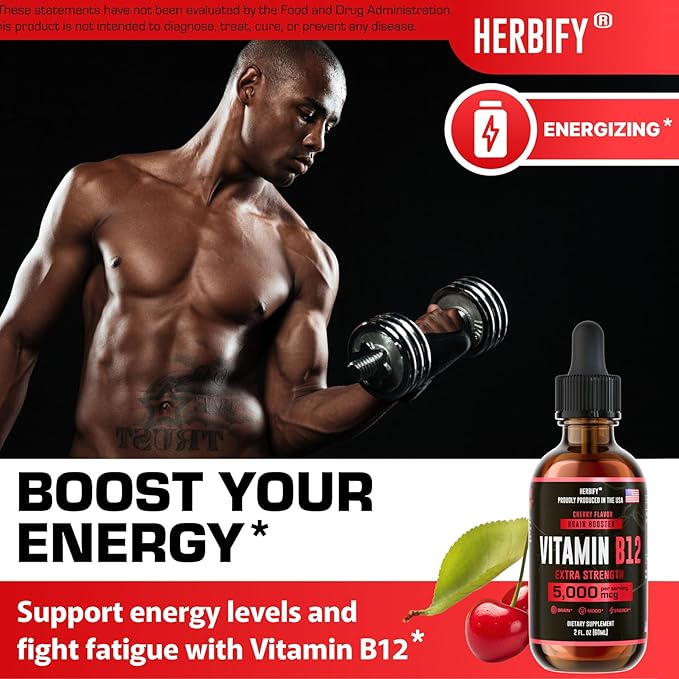 HERBIFY Vitamin B12 Methylated Multivitamin Energy Supplements for Women &amp Men - Liquid B12 Vitamins 5000 Mcg Methylcobalamin - Energy Support and Immune Health Liquid Vitamin - 30 Days Supply - 2