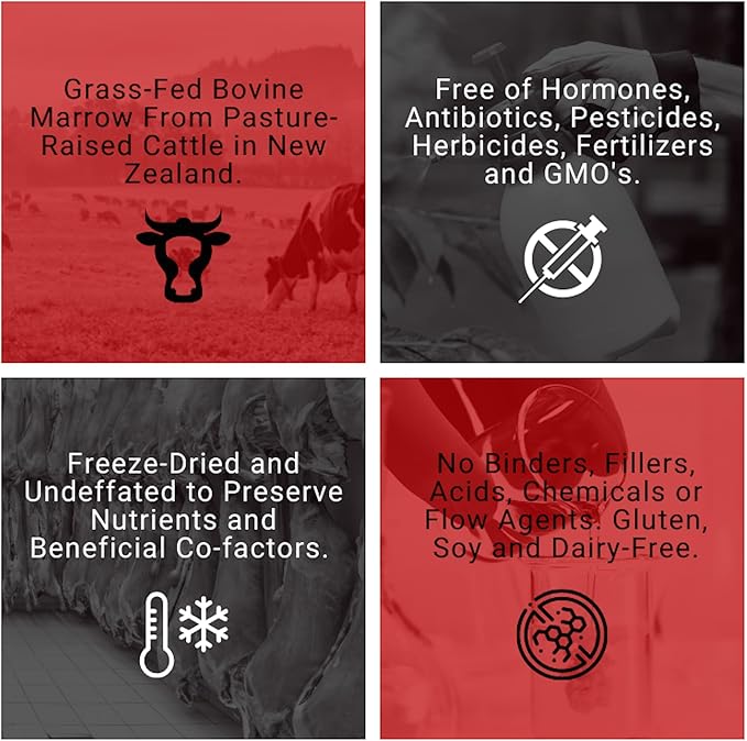 Grass-Fed Bovine Marrow Capsules – Freeze-Dried Beef Bone Marrow Supplement Rich in Whole-Food Nutrients &amp Health Fats (K2 Vitamin/Calcium Supplement Collagen CLA) Organ Nutrition - 90ct