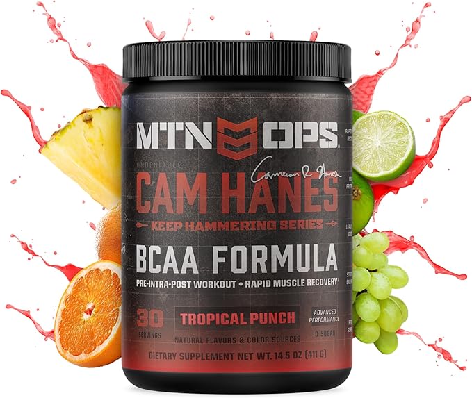 MTN OPS Cam Hanes Whey Protein &amp Tropical Punch BCAA Bundle – Chocolate Caramel Protein Powder + Amino Acids