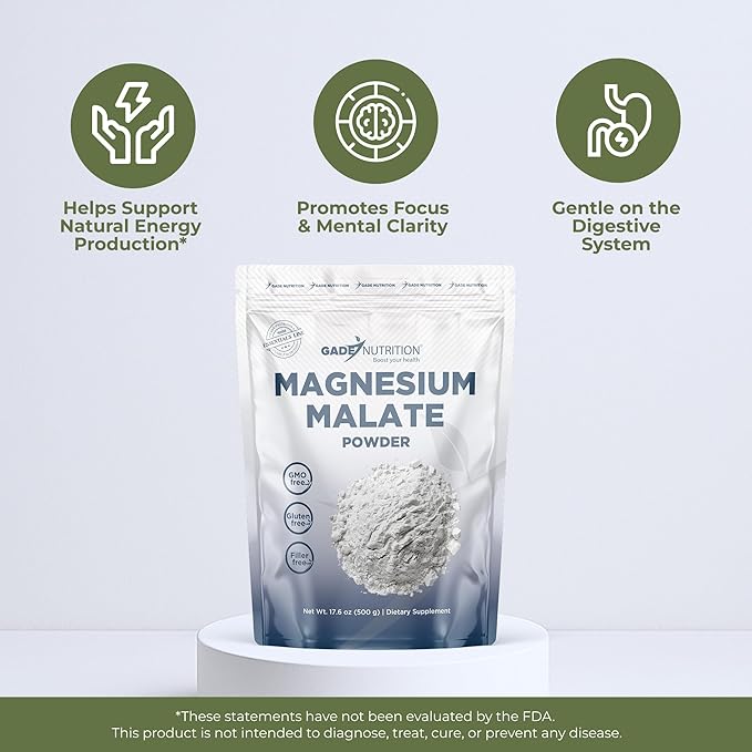 Gade Nutrition Pure Magnesium Malate Powder | Non-GMO Gluten-Free Filler Free Highly Absorbable | USA Made