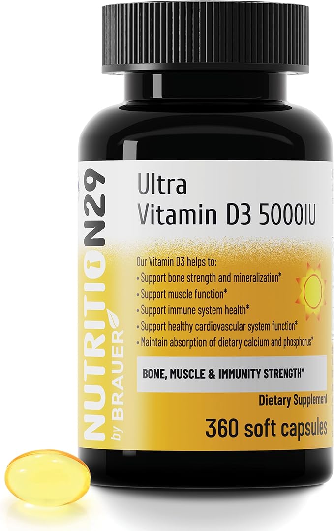 Vitamin D3 5000 IU (125 mcg) with USP-Grade Provitas® Vitamin D3 Dual Olive &amp MCT Oil for Enhanced Absorption Bone Muscle &amp Immune Support Non-GMO 360-Day Supply