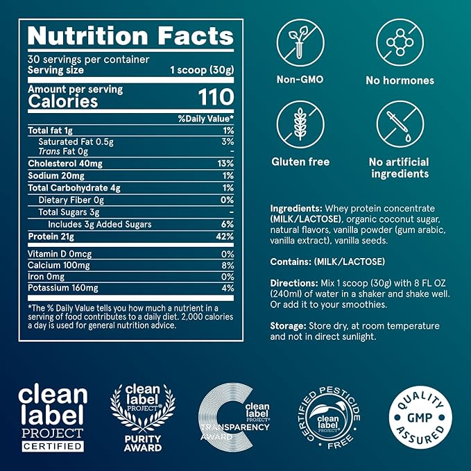 Puori Whey Protein Powder Bourbon Vanilla - PW1 Pasture-Raised Grass-Fed Whey Protein Powder Drink Mix containing BCAA Amino Acids - Post-Workout Supplement for Muscle Gain &amp Recovery - 30 Servi